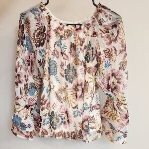 LOFT - Garden Tiered Ruffle Sleeve Blouse - XXS Petite